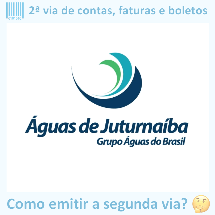 Logo da empresa ÁGUAS DE JUTURNAÍBA com o texto ‘2ª via de contas, faturas e boletos’ em cima e a frase ‘Como emitir a segunda via?’ embaixo