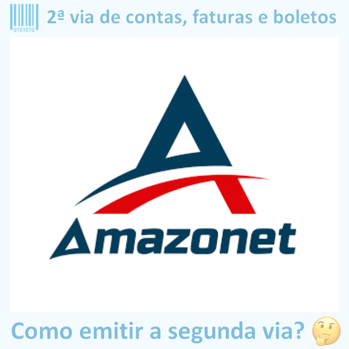 Logo da empresa AMAZONET adaptado com ícone, nome do site e a pergunta ‘Como emitir a segunda via?’