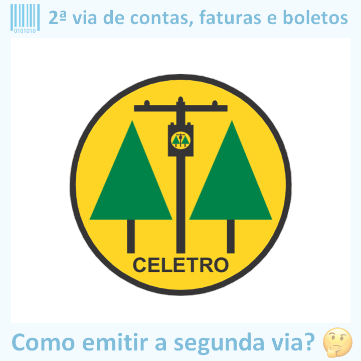 Logo da empresa CELETRO adaptado com ícone, nome do site e a pergunta ‘Como emitir a segunda via?’