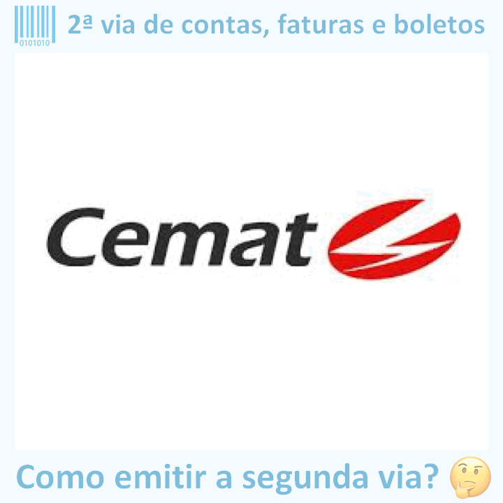 Logo da empresa CEMAT adaptado com ícone, nome do site e a pergunta ‘Como emitir a segunda via?’