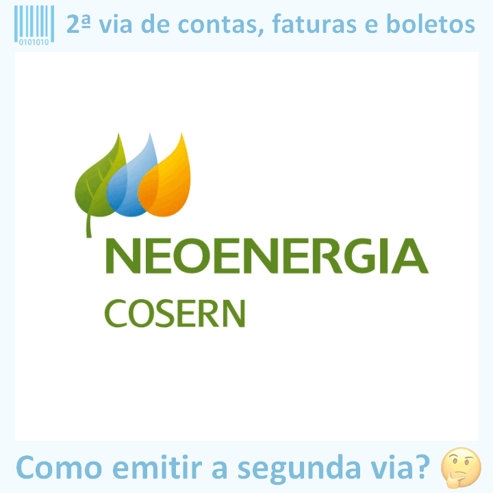 Logo da empresa COSERN adaptado com ícone, nome do site e a pergunta ‘Como emitir a segunda via?’