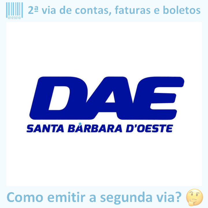Logo da empresa DAE SBO (SANTA BÁRBARA D’OESTE) adaptado com ícone, nome do site e a pergunta ‘Como emitir a segunda via?’