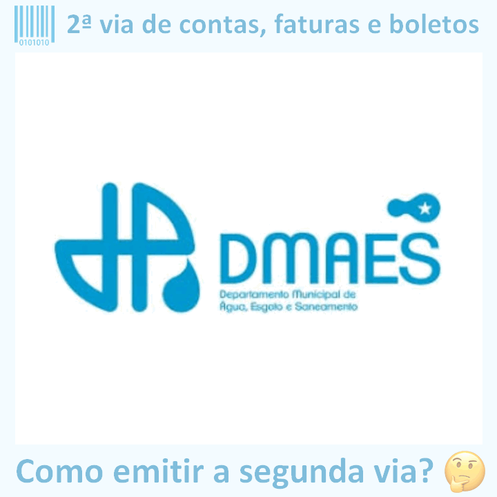 Logo da empresa DMAES PONTE NOVA adaptado com ícone, nome do site e a pergunta ‘Como emitir a segunda via?’