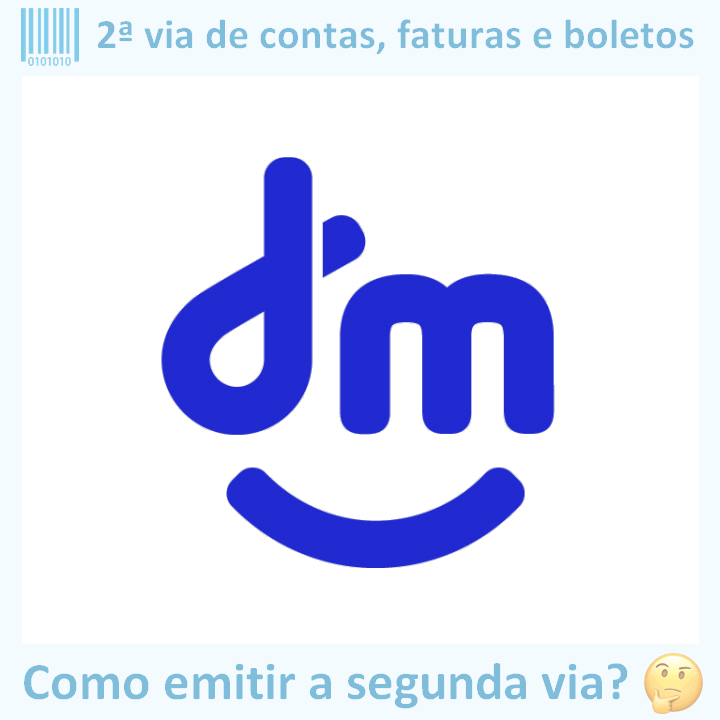 Logo da empresa DMCARD adaptado com ícone, nome do site e a pergunta ‘Como emitir a segunda via?’