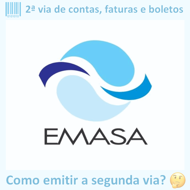 Logo da empresa EMASA BALNEÁRIO CAMBORIÚ com o texto ‘2ª via de contas, faturas e boletos’ em cima e a frase ‘Como emitir a segunda via?’ embaixo