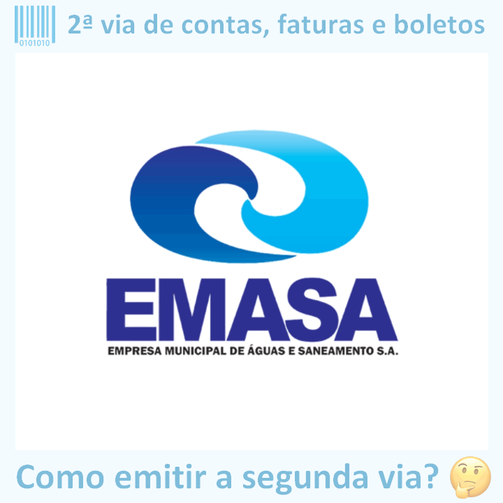 Logo da empresa EMASA ITABUNA com o texto ‘2ª via de contas, faturas e boletos’ em cima e a frase ‘Como emitir a segunda via?’ embaixo