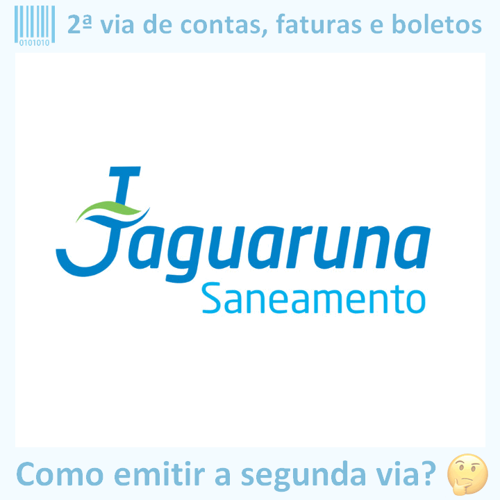 Logo da empresa JAGUARUNA SANEAMENTO adaptado com ícone, nome do site e a pergunta ‘Como emitir a segunda via?’
