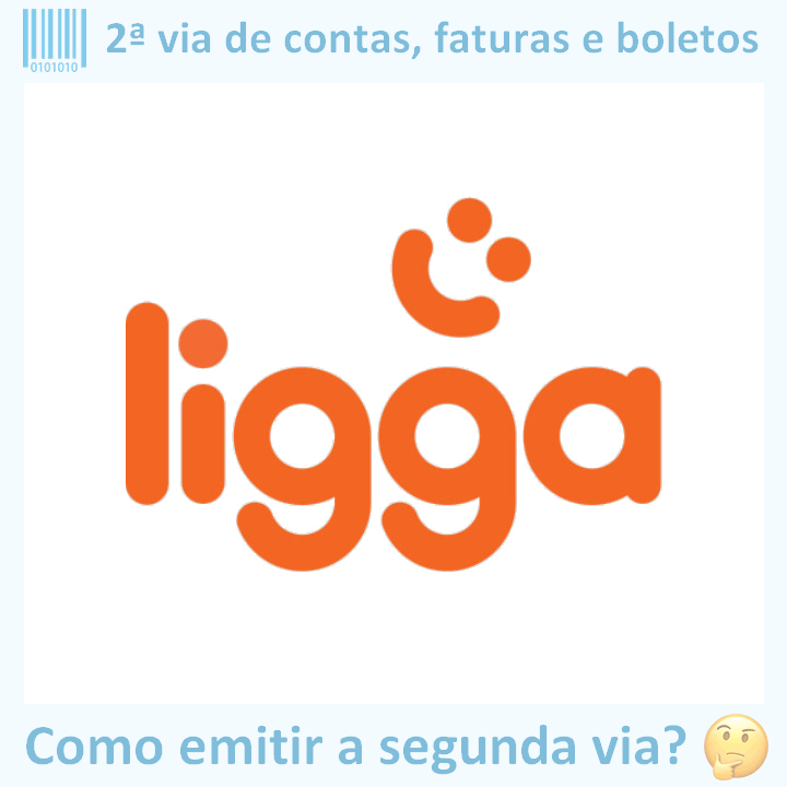 Logo da empresa LIGGA TELECOM adaptado com ícone, nome do site e a pergunta ‘Como emitir a segunda via?’