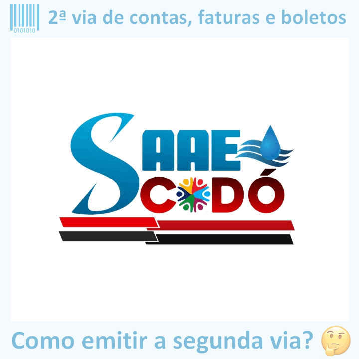 Logo da empresa SAAE CODÓ adaptado com ícone, nome do site e a pergunta ‘Como emitir a segunda via?’