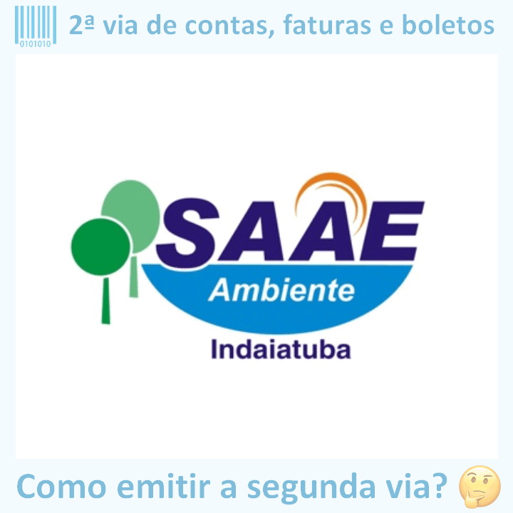 Logo da empresa SAAE INDAIATUBA adaptado com ícone, nome do site e a pergunta ‘Como emitir a segunda via?’