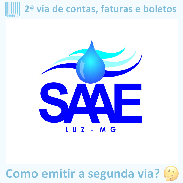 Logo da empresa SAAE LUZ (MG) adaptado com ícone, nome do site e a pergunta ‘Como emitir a segunda via?’