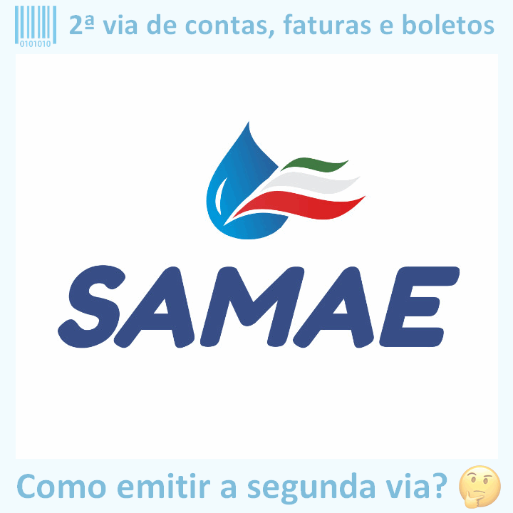 Logo da empresa SAMAE NOVA TRENTO adaptado com ícone, nome do site e a pergunta ‘Como emitir a segunda via?’