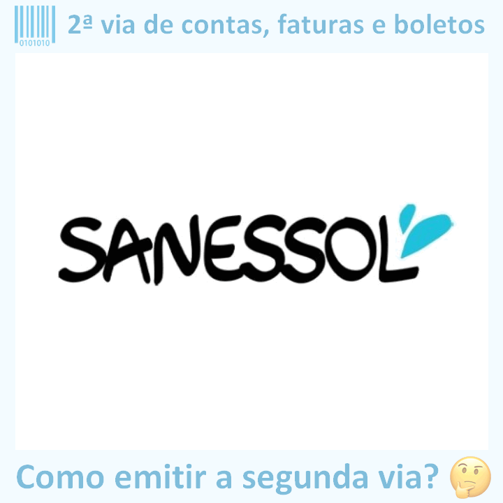 Logo da empresa SANESSOL adaptado com ícone, nome do site e a pergunta ‘Como emitir a segunda via?’