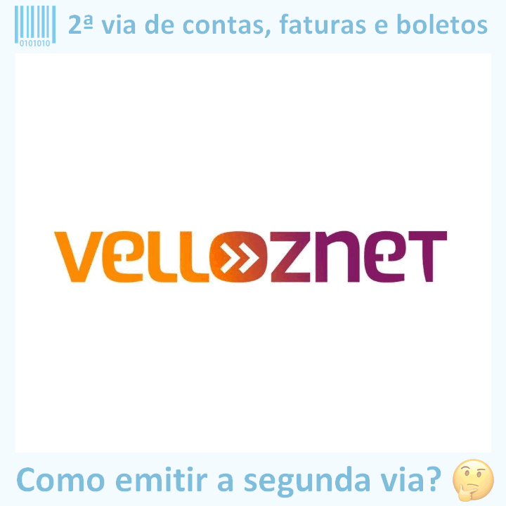 Logo da empresa VELLOZNET adaptado com ícone, nome do site e a pergunta ‘Como emitir a segunda via?’