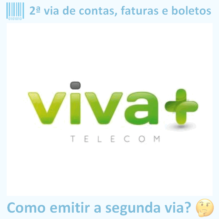 Logo da empresa VIVA+ MAIS TELECOM adaptado com ícone, nome do site e a pergunta ‘Como emitir a segunda via?’